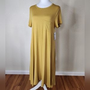 LULAROE Carly Small Dress Hi-Lo Short Sleeve Mustard Yellow NWT